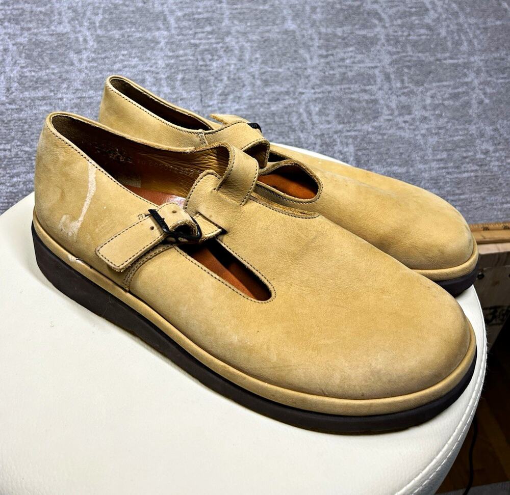 Mephisto Women Beige Leather Monk Strap Shoes Buckle Round Toe Casual 10.5